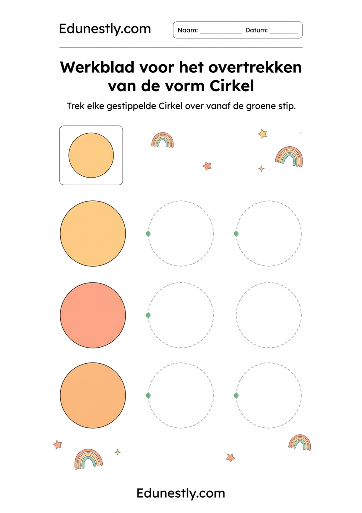 Werkblad voor het overtrekken van de vorm Cirkel