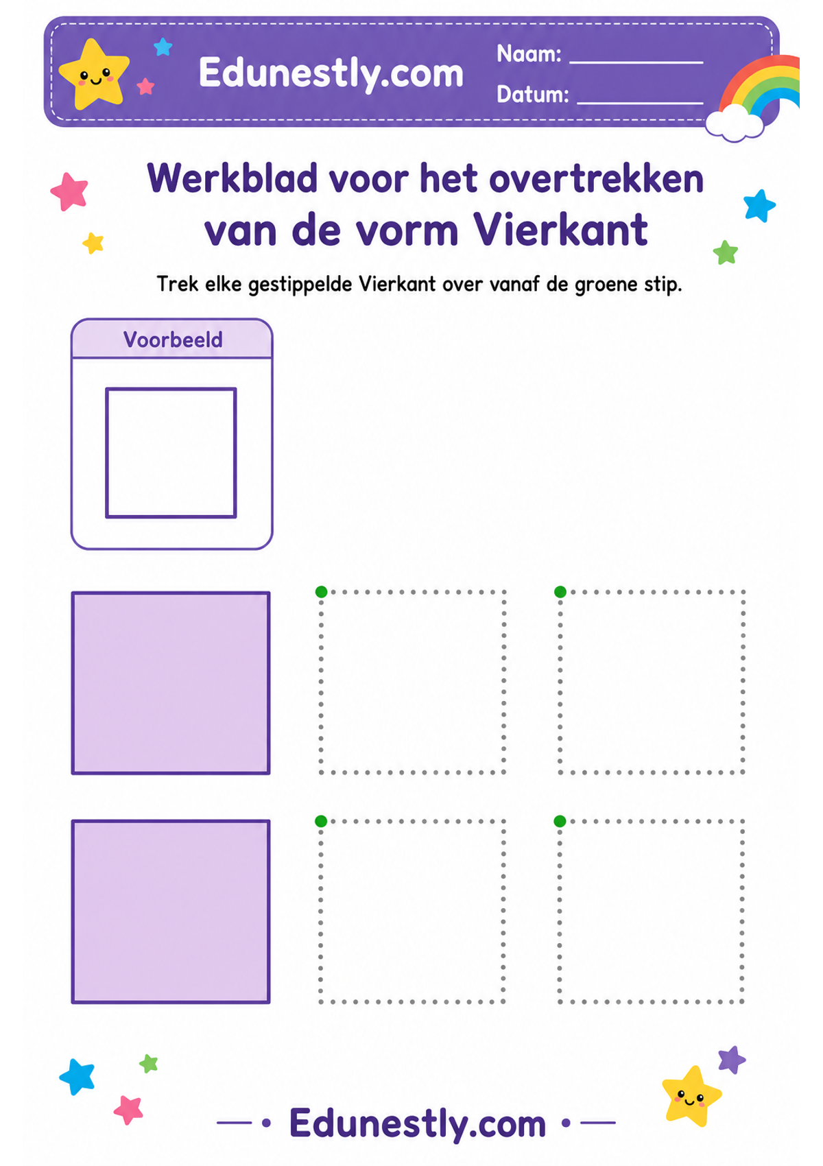 Werkblad voor het overtrekken van de vorm Vierkant