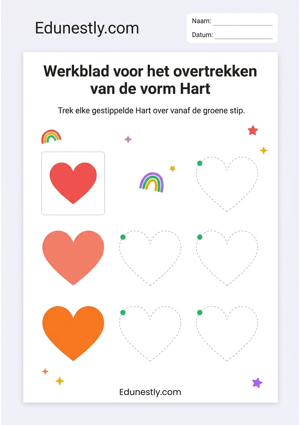 Werkblad voor het overtrekken van de vorm Hart