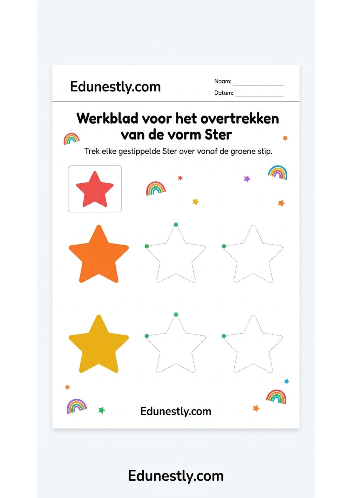 Werkblad voor het overtrekken van de vorm Ster