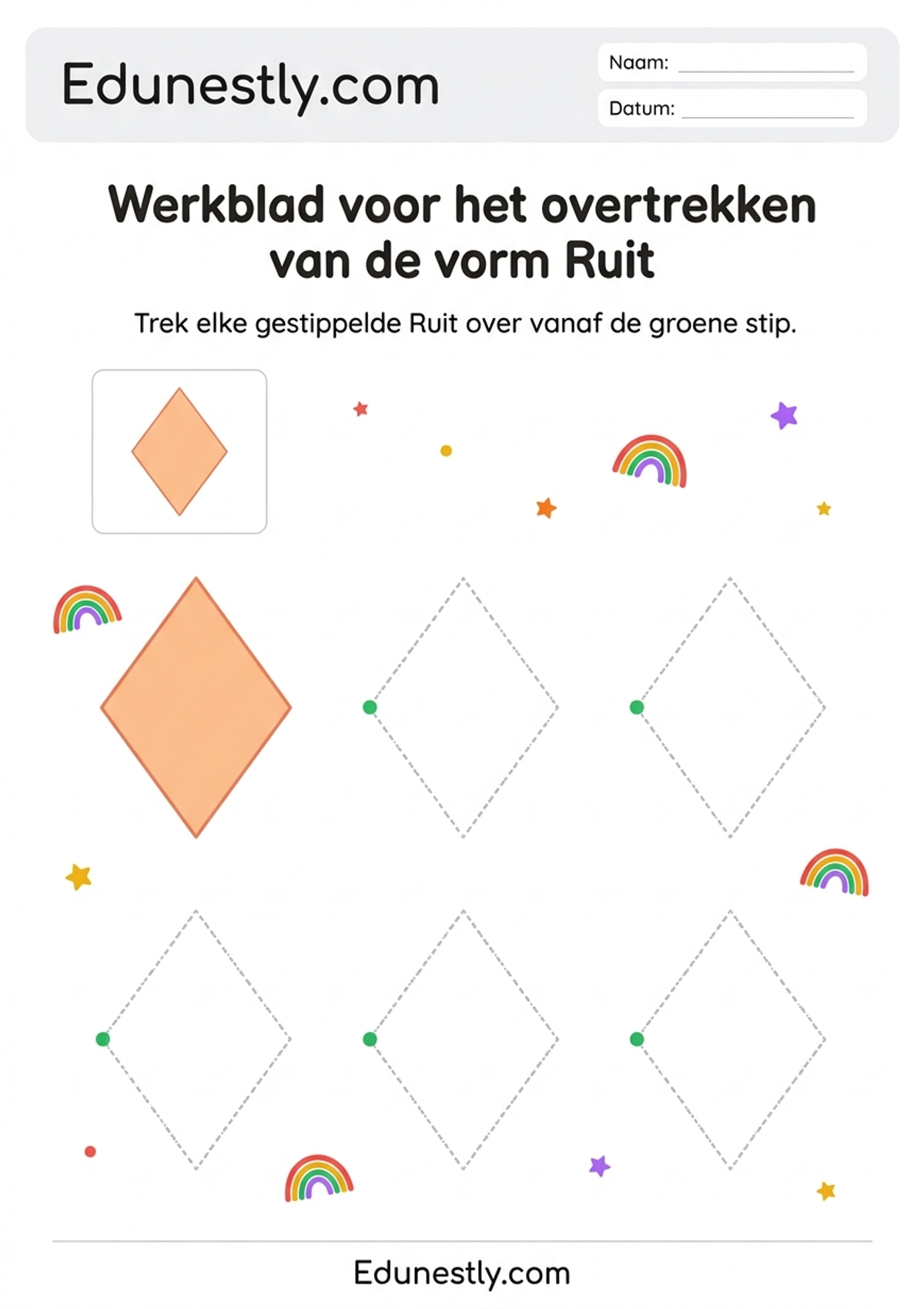 Werkblad voor het overtrekken van de vorm Ruit