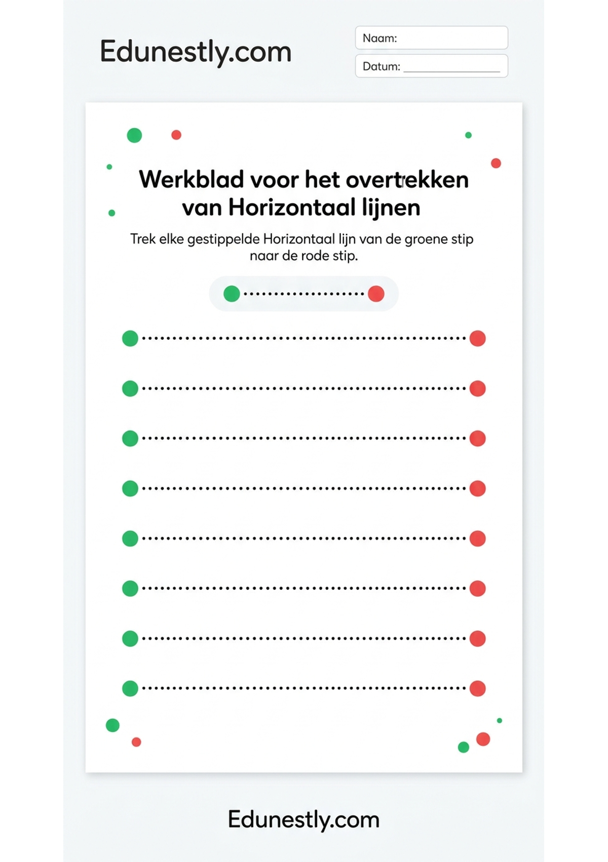 Werkblad voor het overtrekken van Horizontaal lijnen