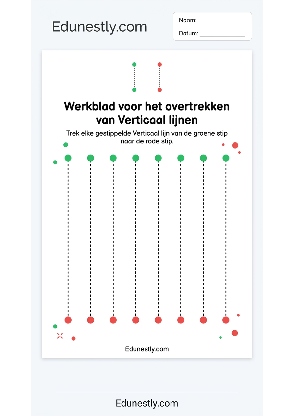 Werkblad voor het overtrekken van Verticaal lijnen