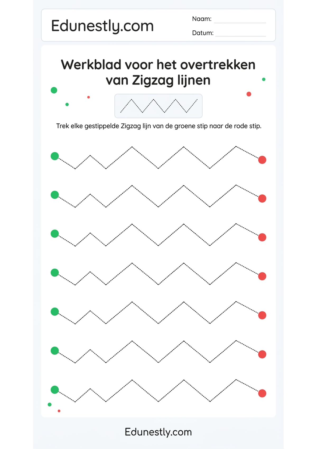 Werkblad voor het overtrekken van Zigzag lijnen