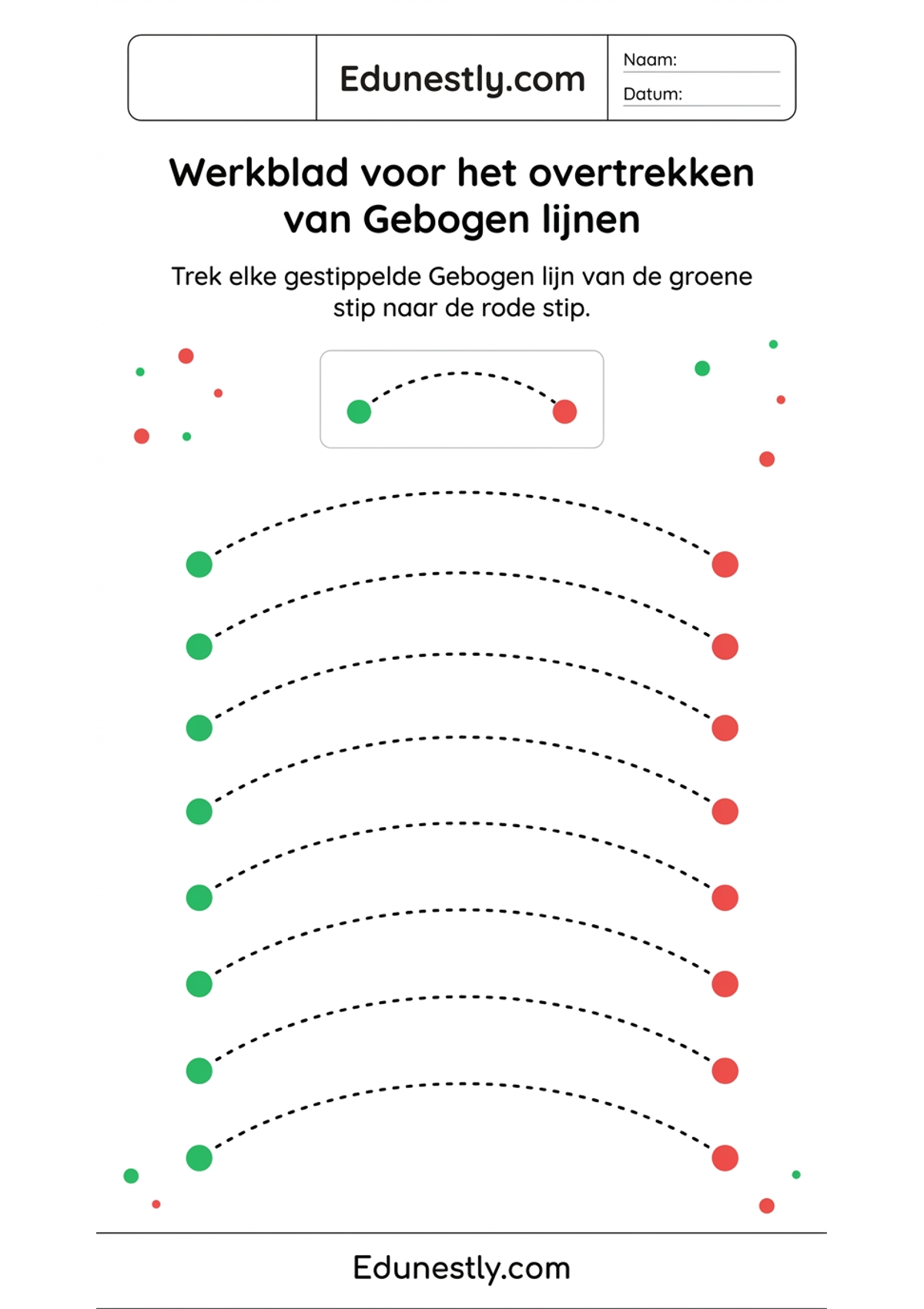 Werkblad voor het overtrekken van Gebogen lijnen