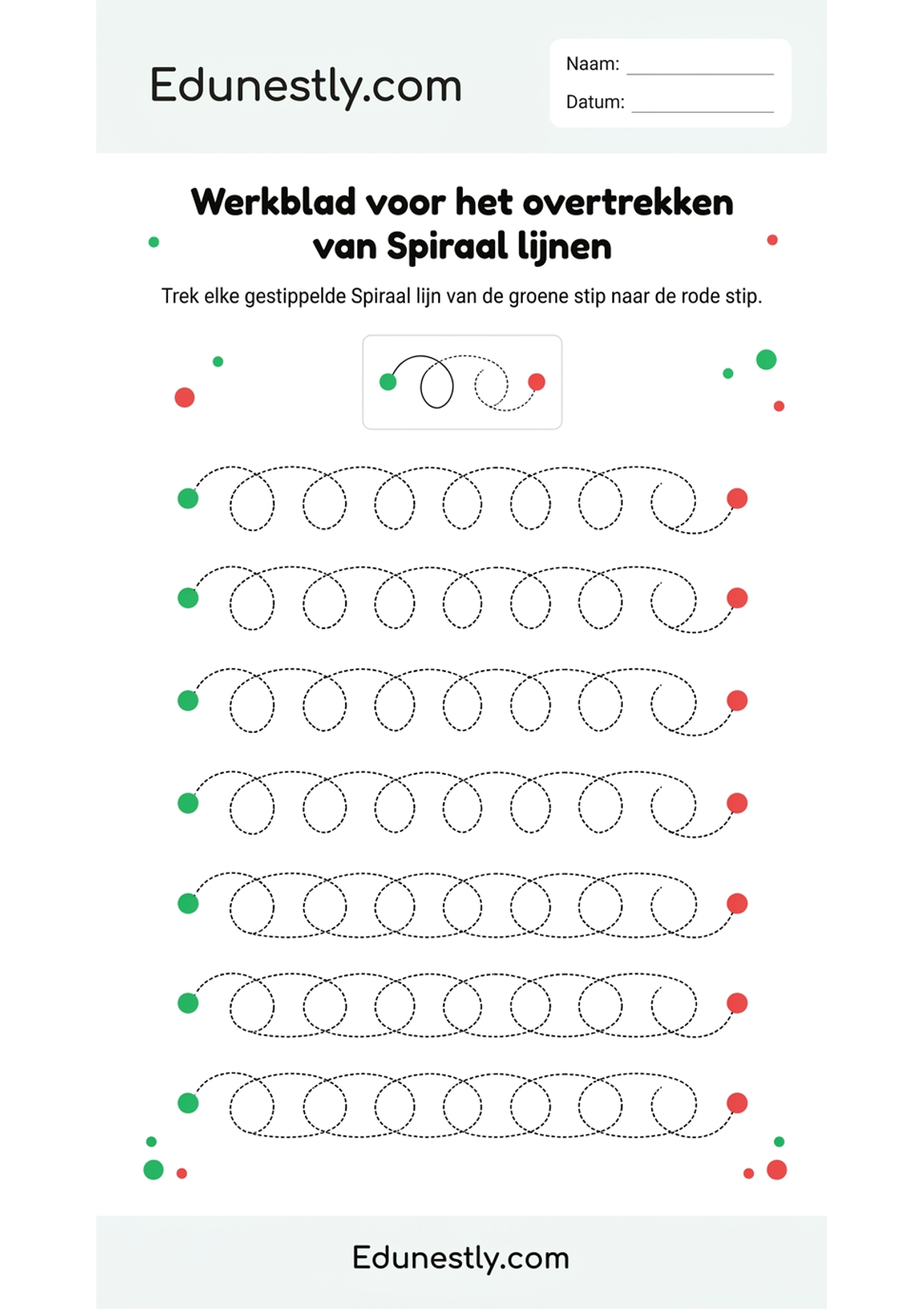 Werkblad voor het overtrekken van Spiraal lijnen