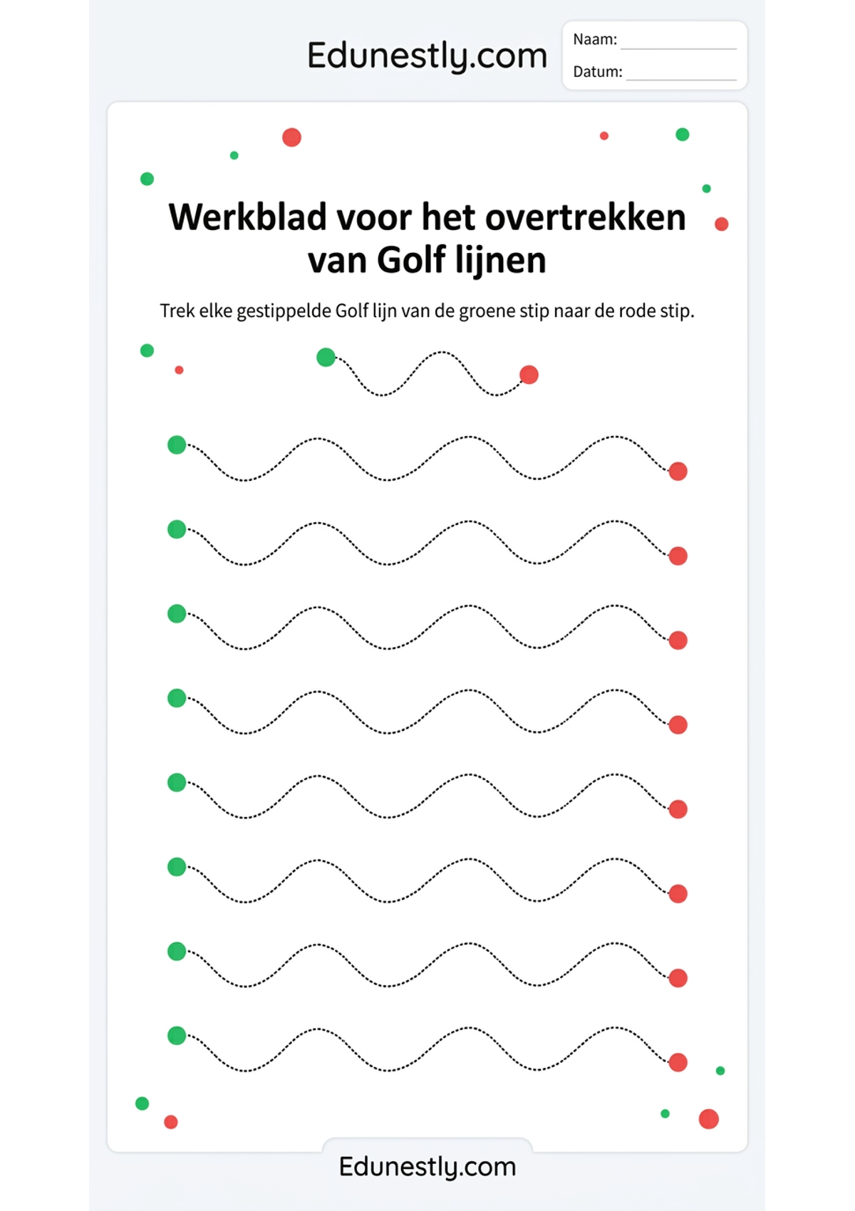 Werkblad voor het overtrekken van Golf lijnen