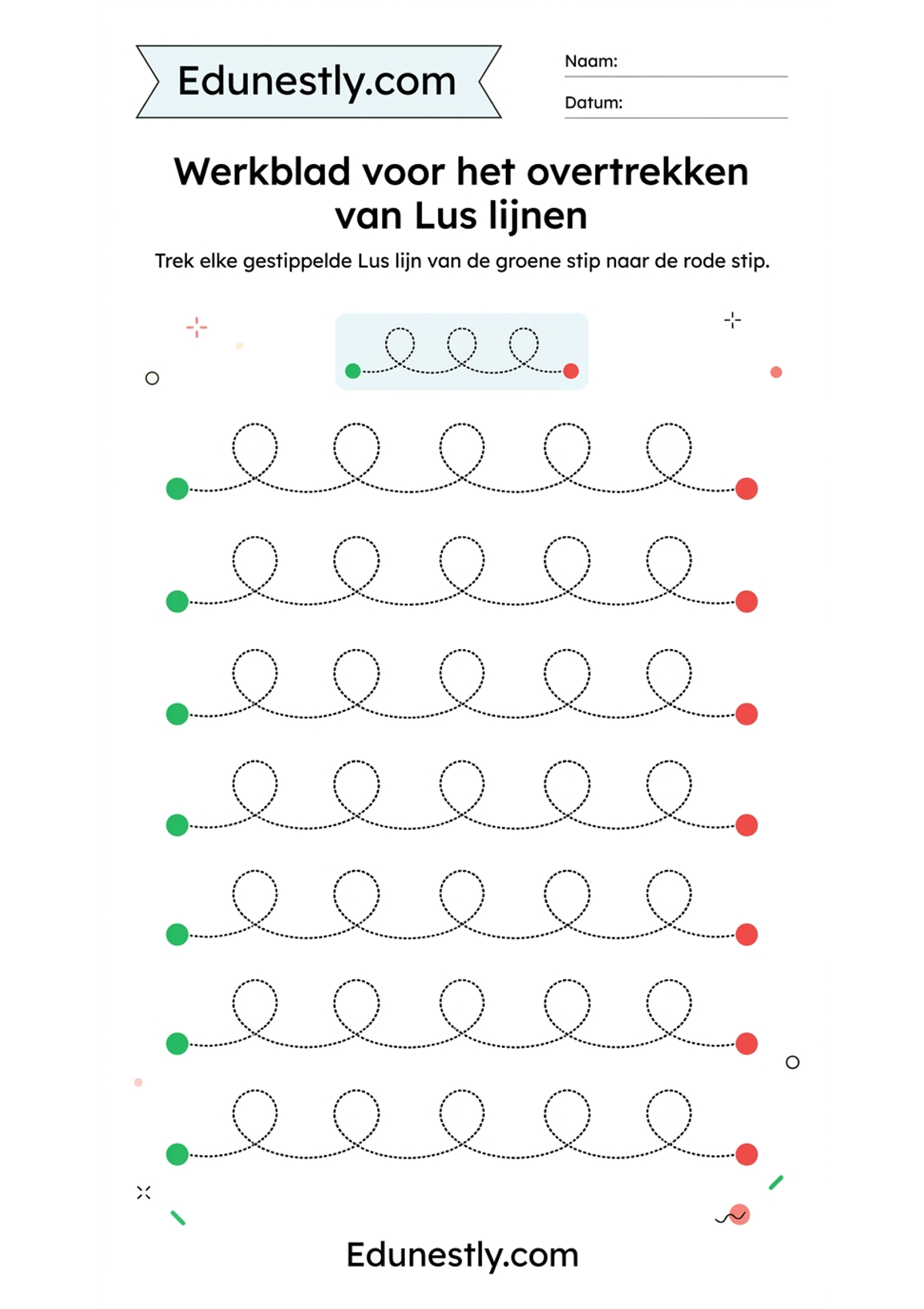 Werkblad voor het overtrekken van Lus lijnen