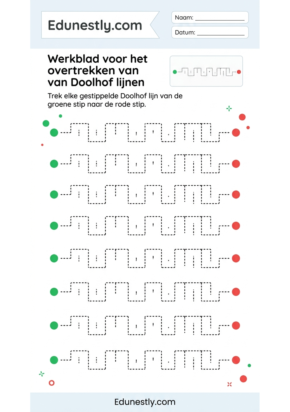 Werkblad voor het overtrekken van Doolhof lijnen