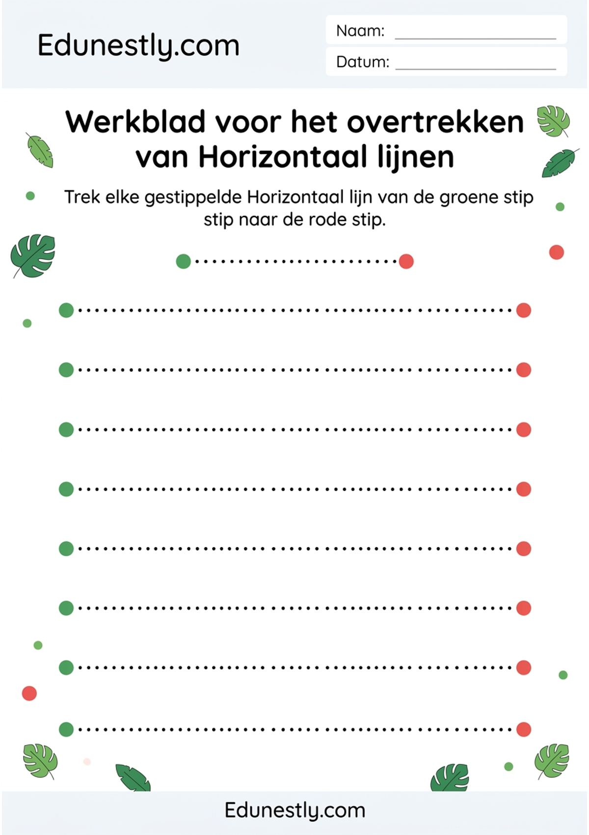 Werkblad voor het overtrekken van Horizontaal lijnen