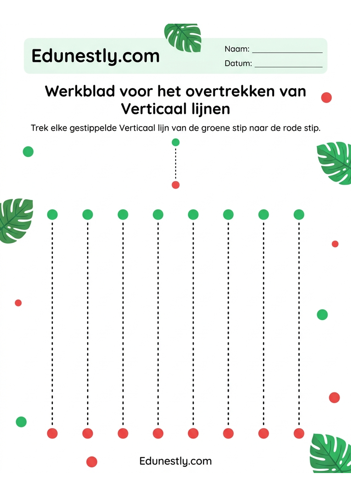 Werkblad voor het overtrekken van Verticaal lijnen