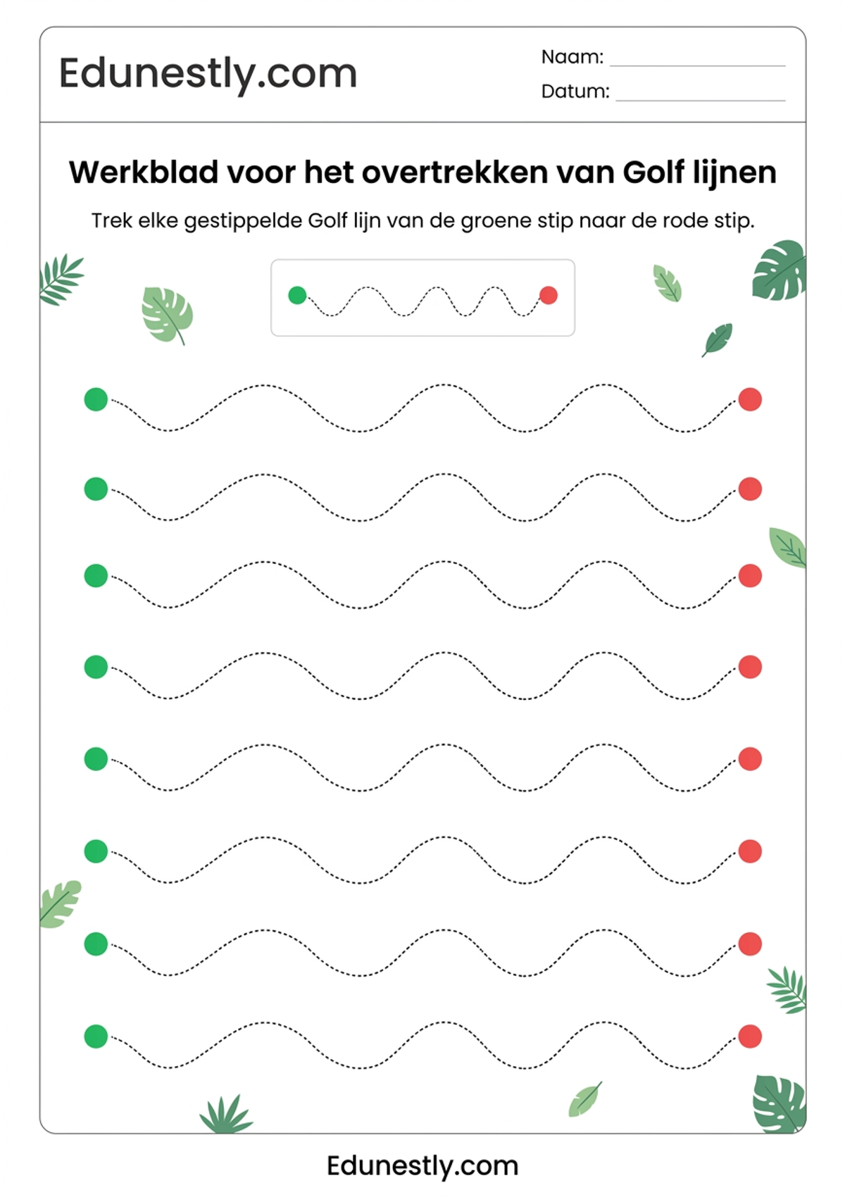 Werkblad voor het overtrekken van Golf lijnen