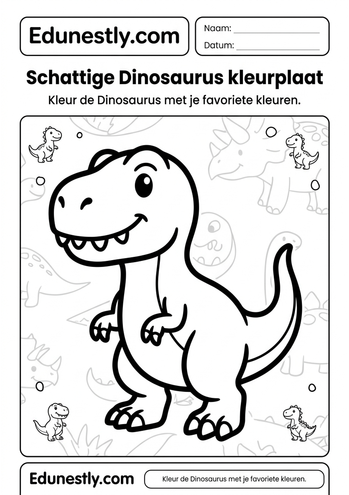 Schattige Dinosaurus kleurplaat