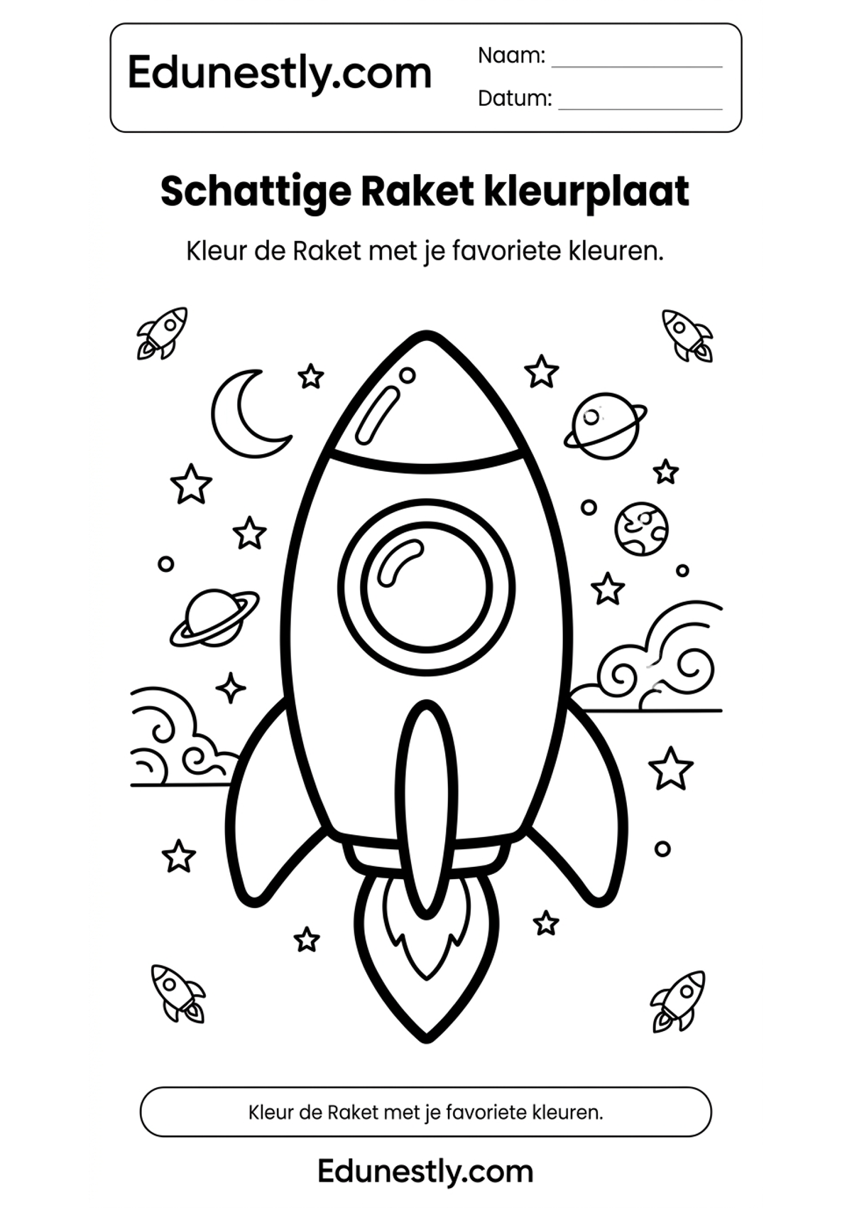 Schattige Raket kleurplaat