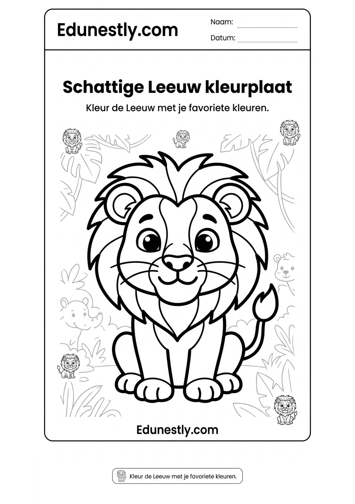 Schattige Leeuw kleurplaat
