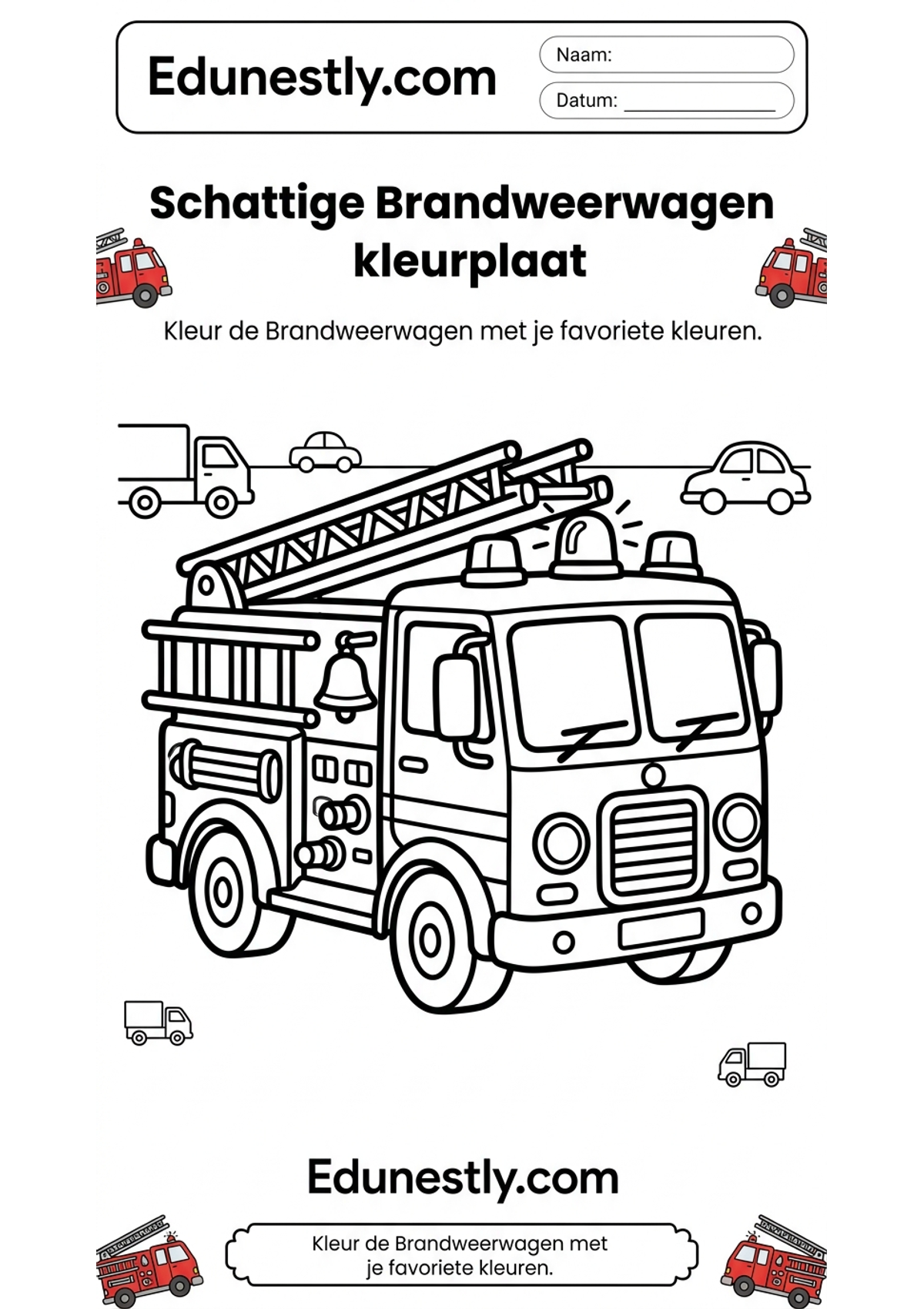 Schattige Brandweerwagen kleurplaat