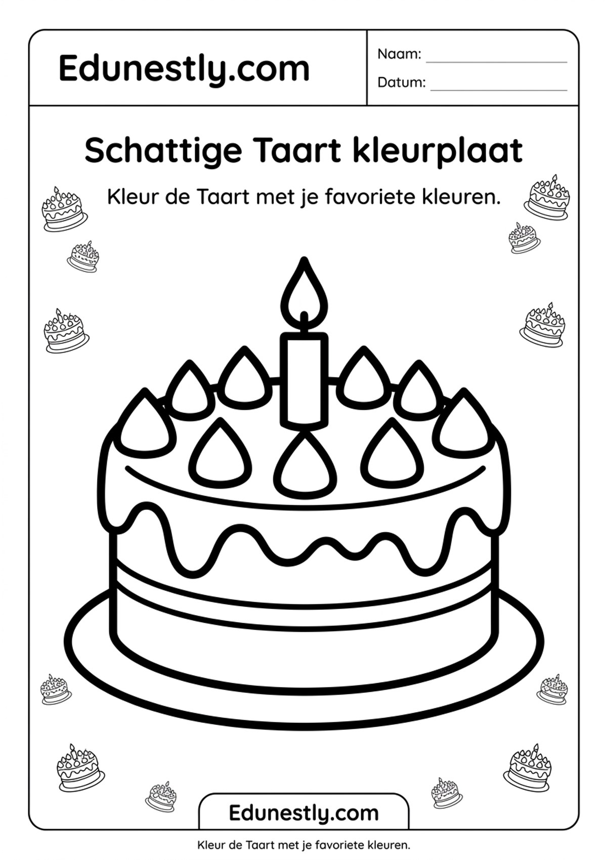 Schattige Taart kleurplaat
