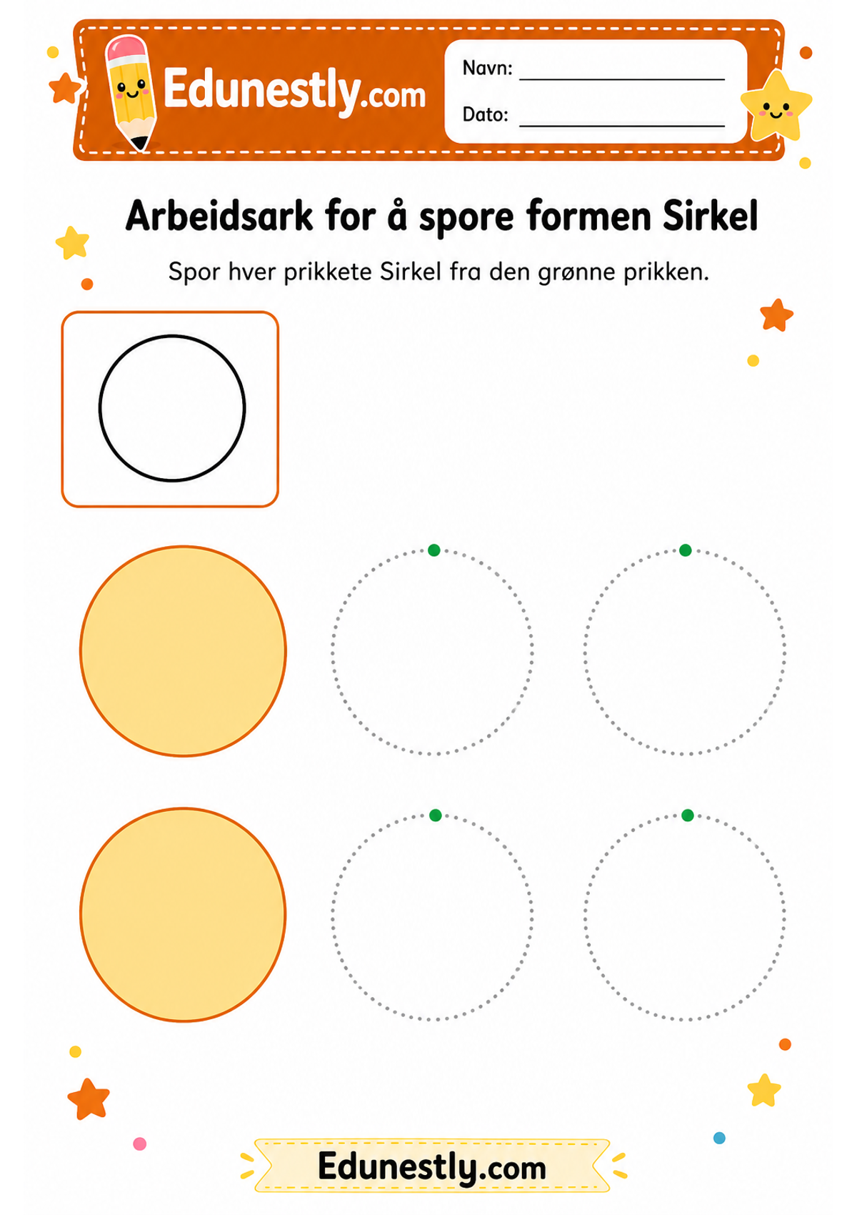 Arbeidsark for å spore formen Sirkel