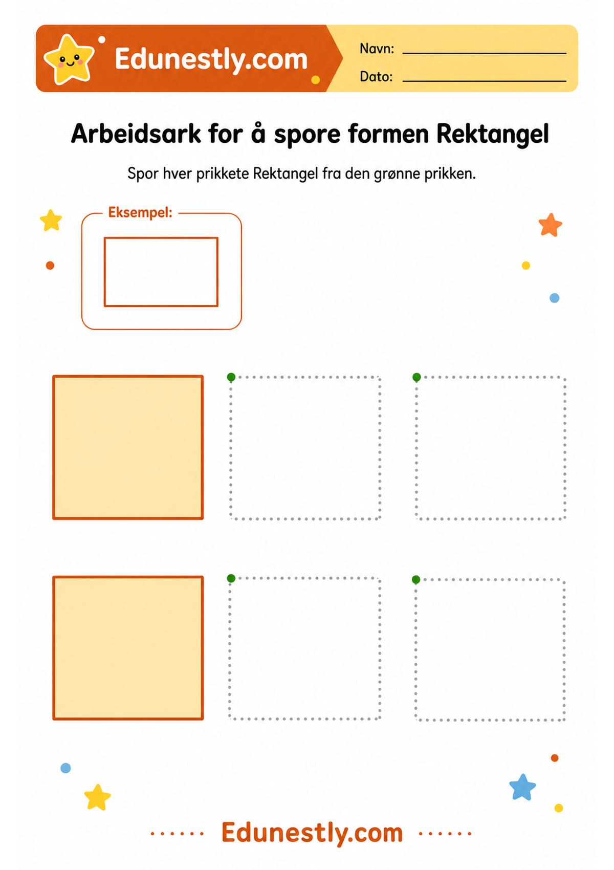Arbeidsark for å spore formen Rektangel