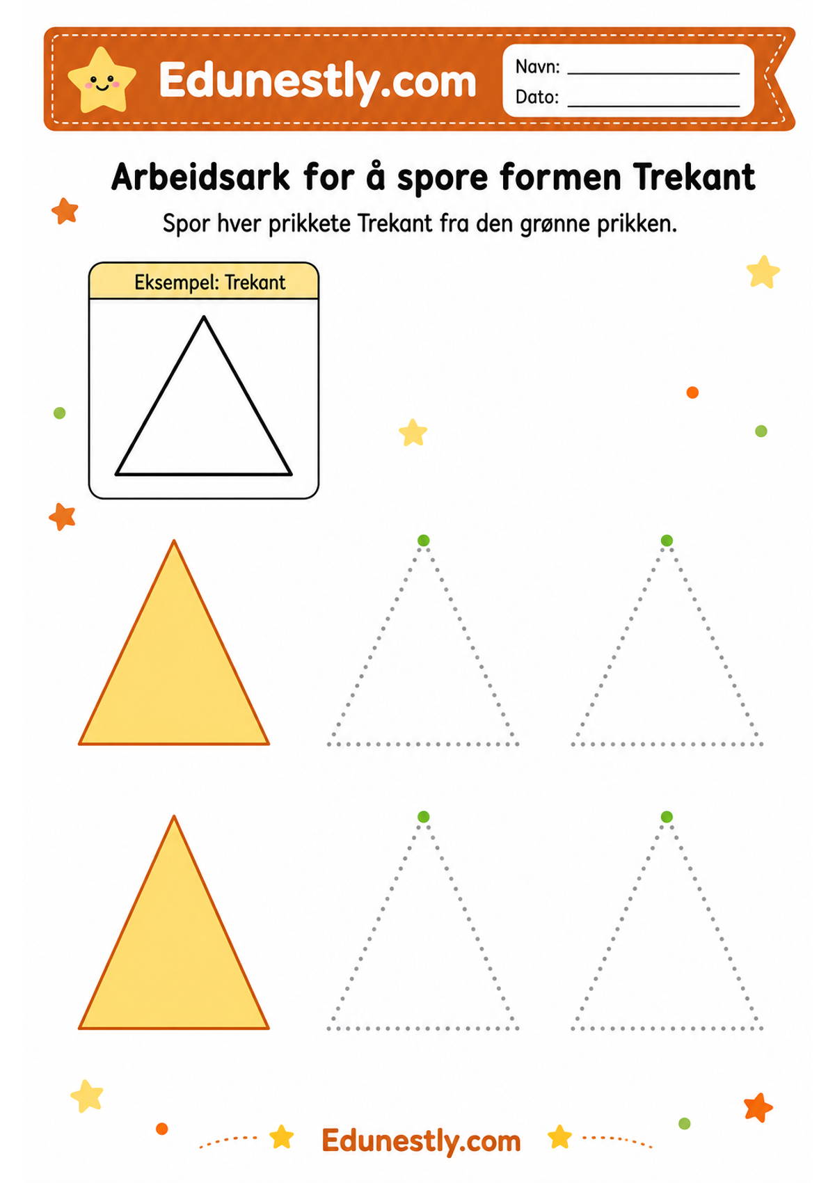 Arbeidsark for å spore formen Trekant