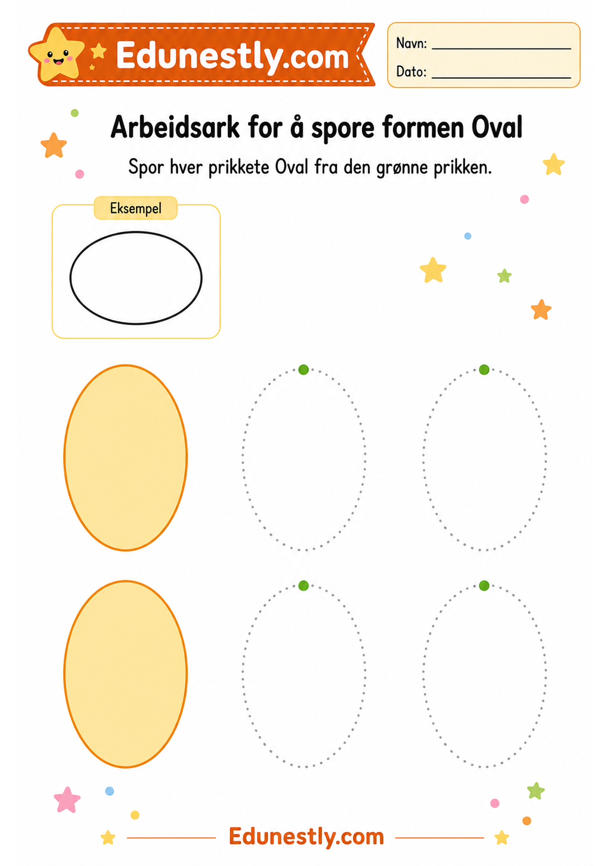Arbeidsark for å spore formen Oval