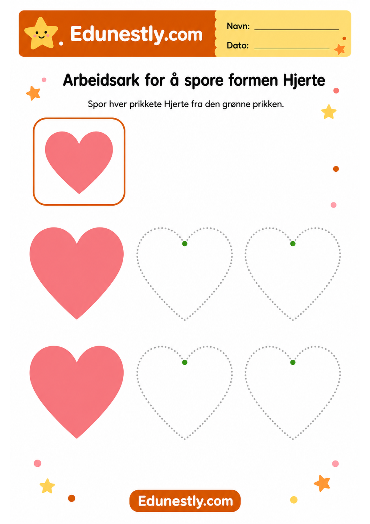 Arbeidsark for å spore formen Hjerte