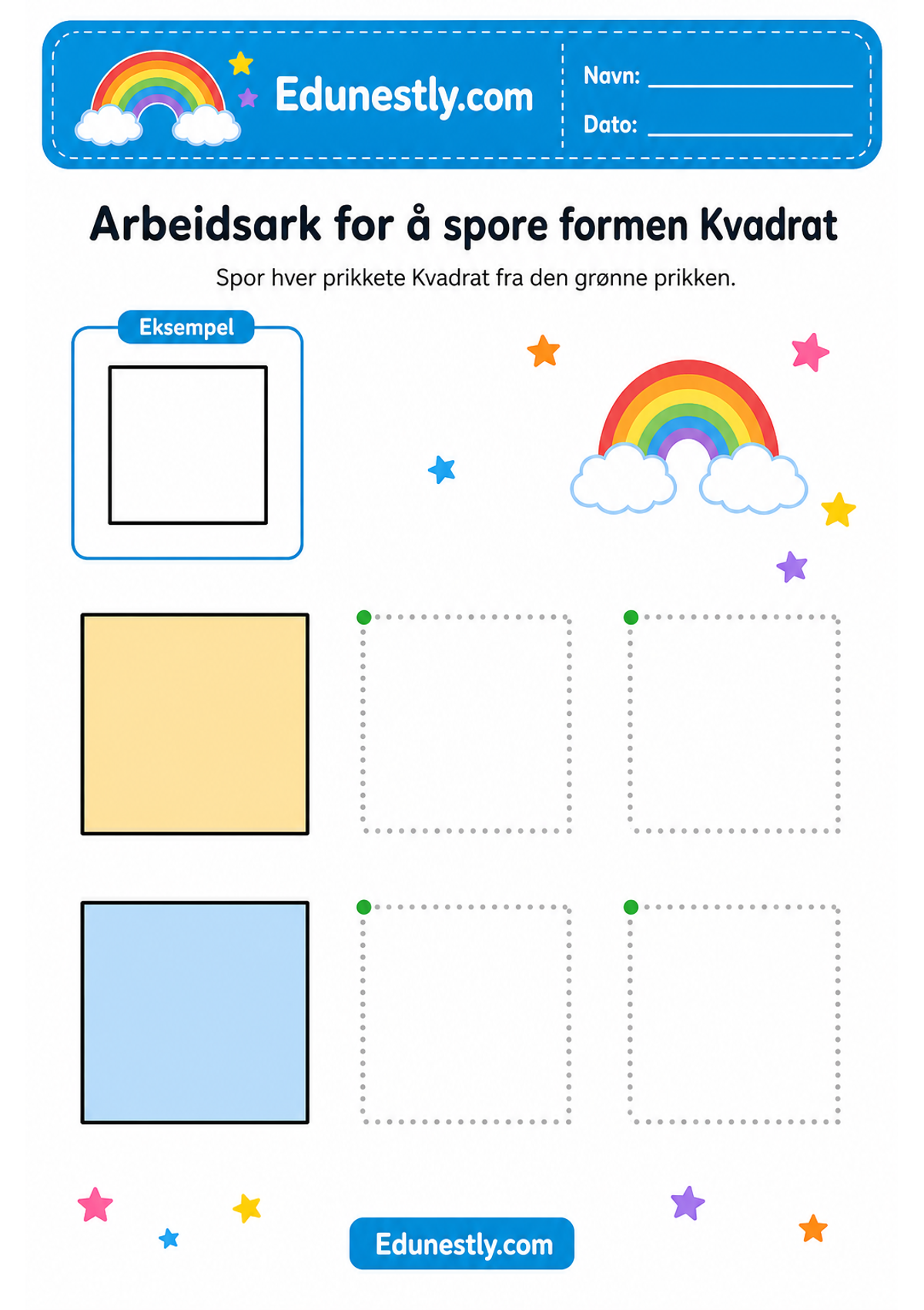 Arbeidsark for å spore formen Kvadrat