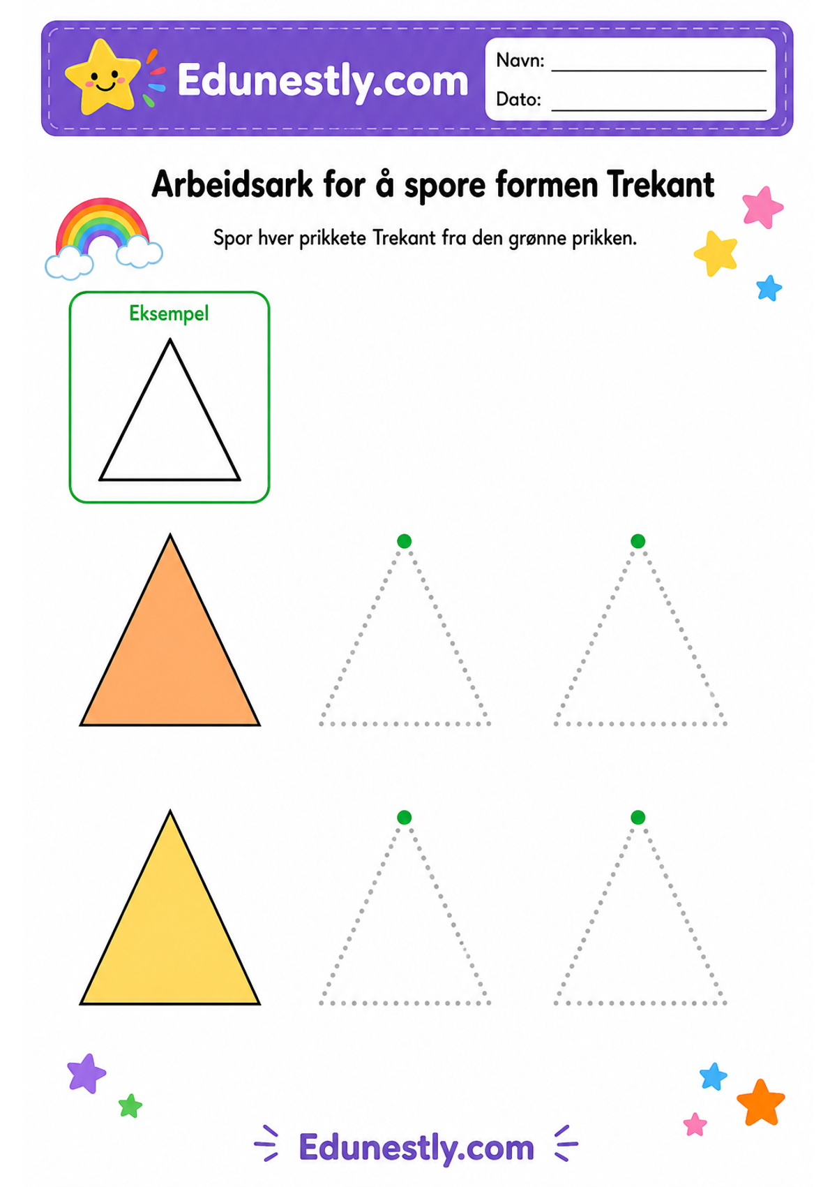 Arbeidsark for å spore formen Trekant
