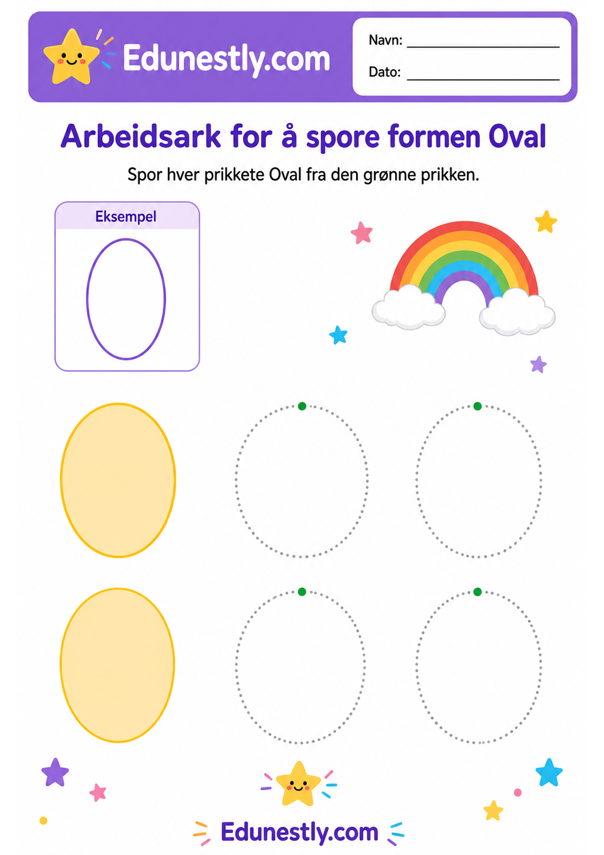 Arbeidsark for å spore formen Oval