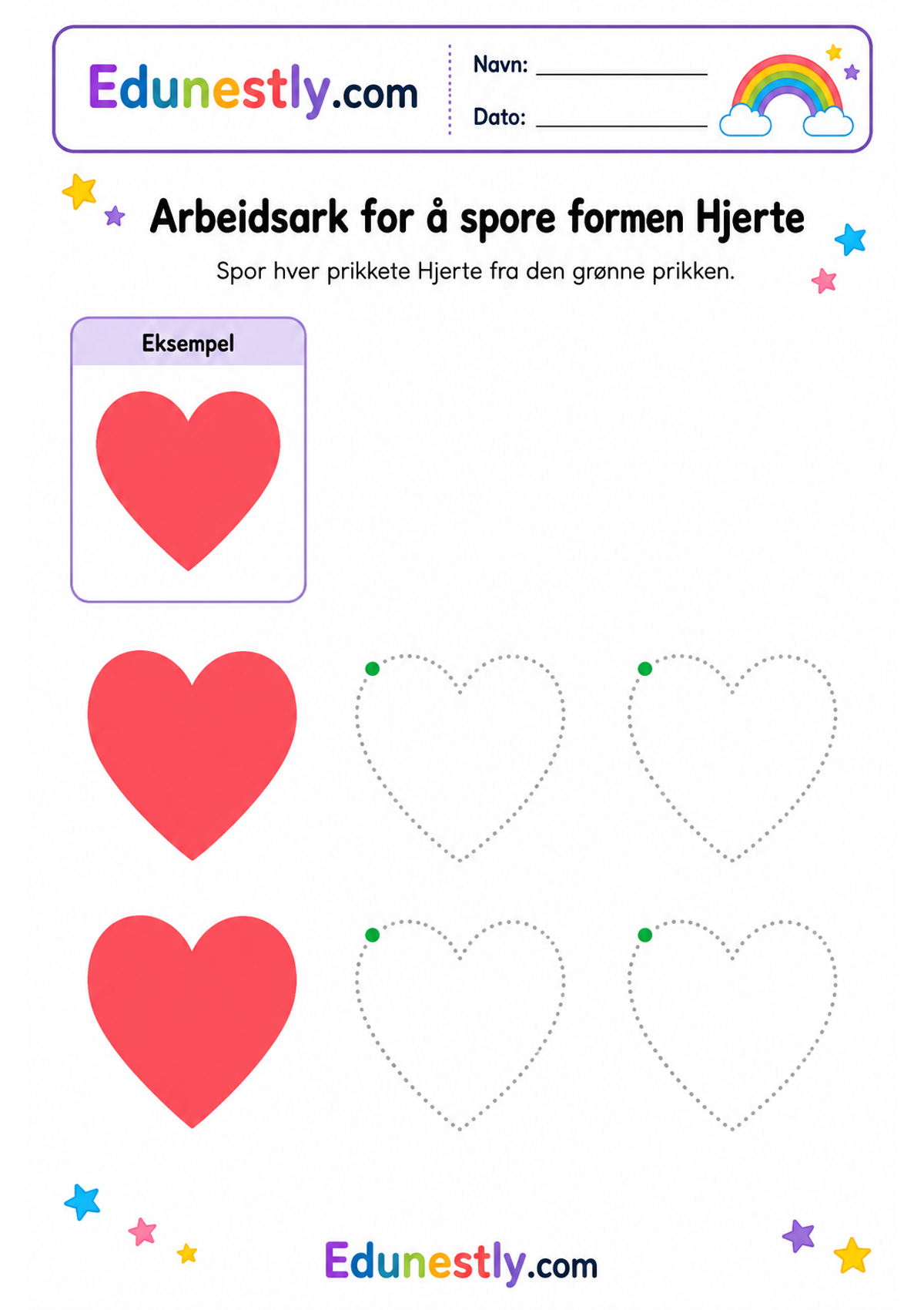 Arbeidsark for å spore formen Hjerte