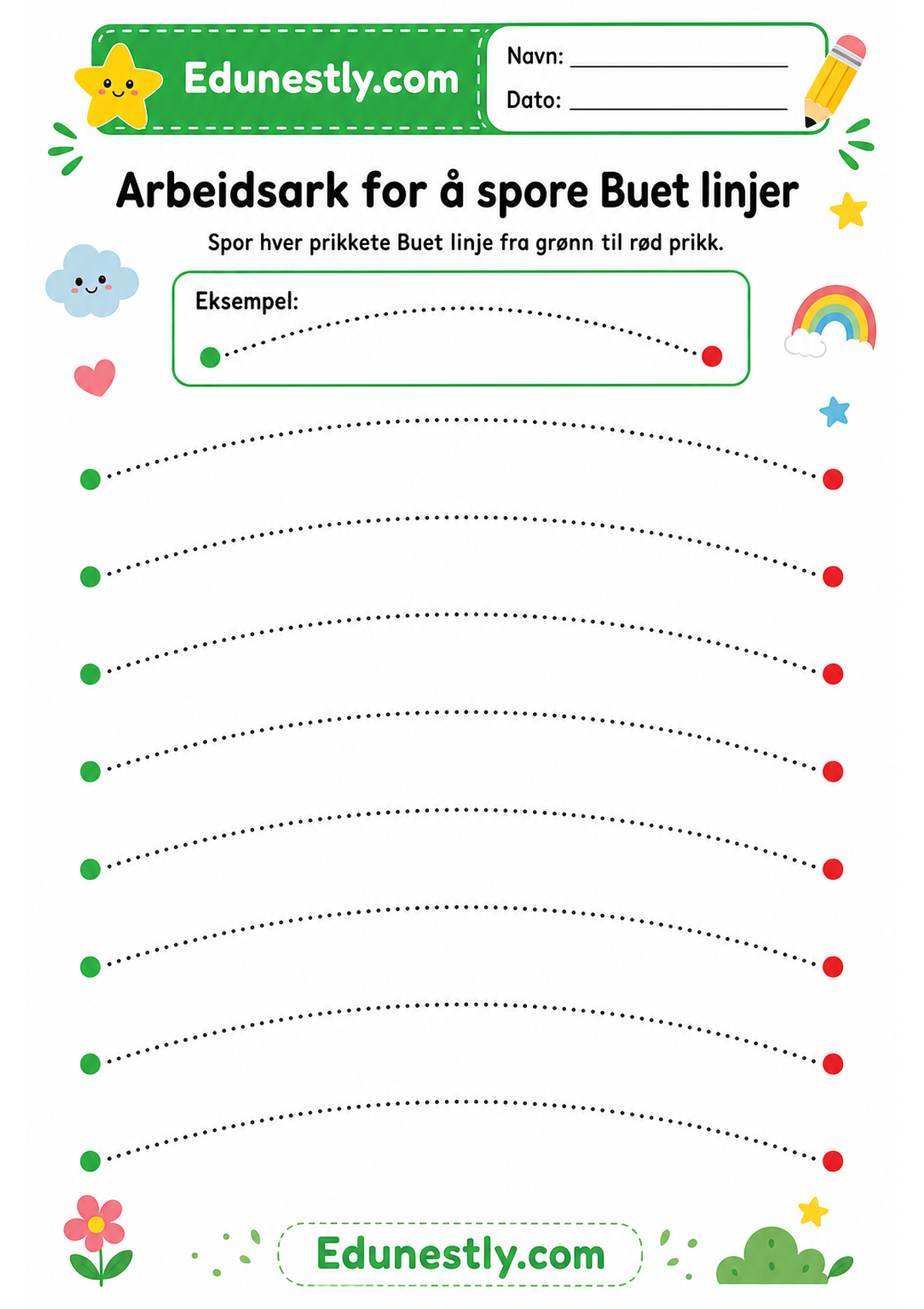 Arbeidsark for å spore Buet linjer