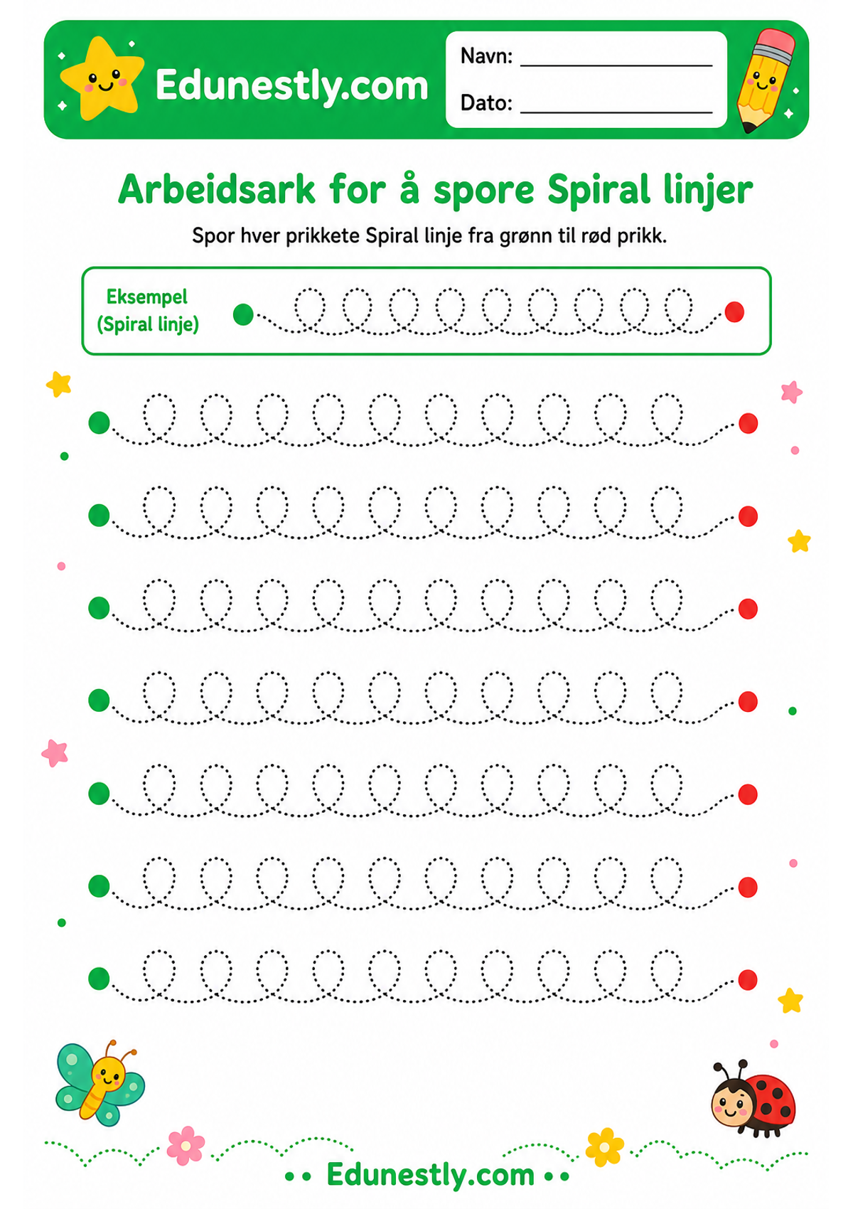 Arbeidsark for å spore Spiral linjer