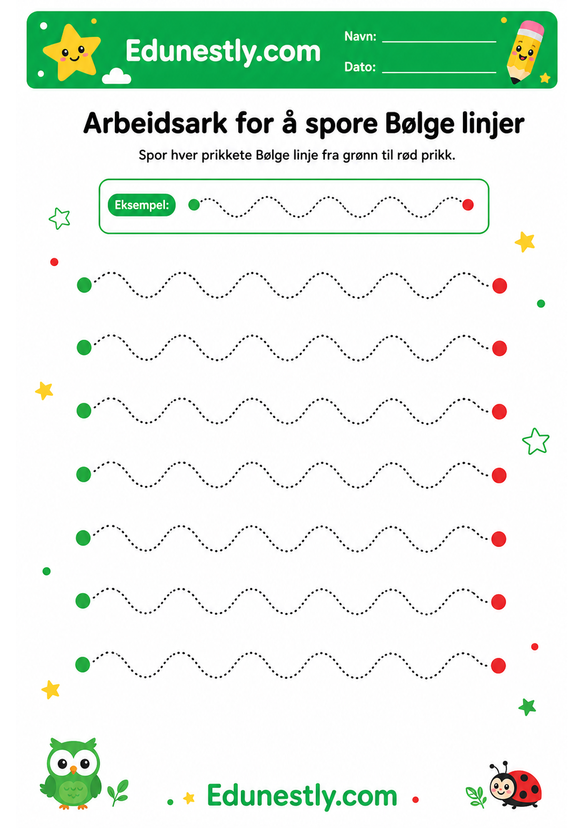 Arbeidsark for å spore Bølge linjer
