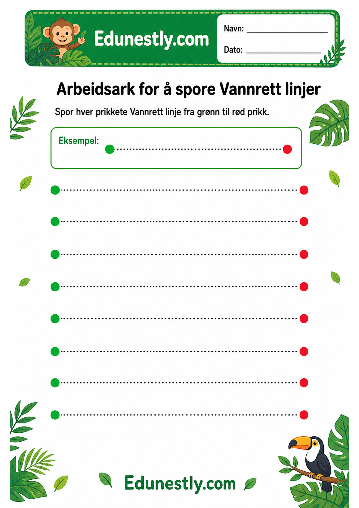 Arbeidsark for å spore Vannrett linjer