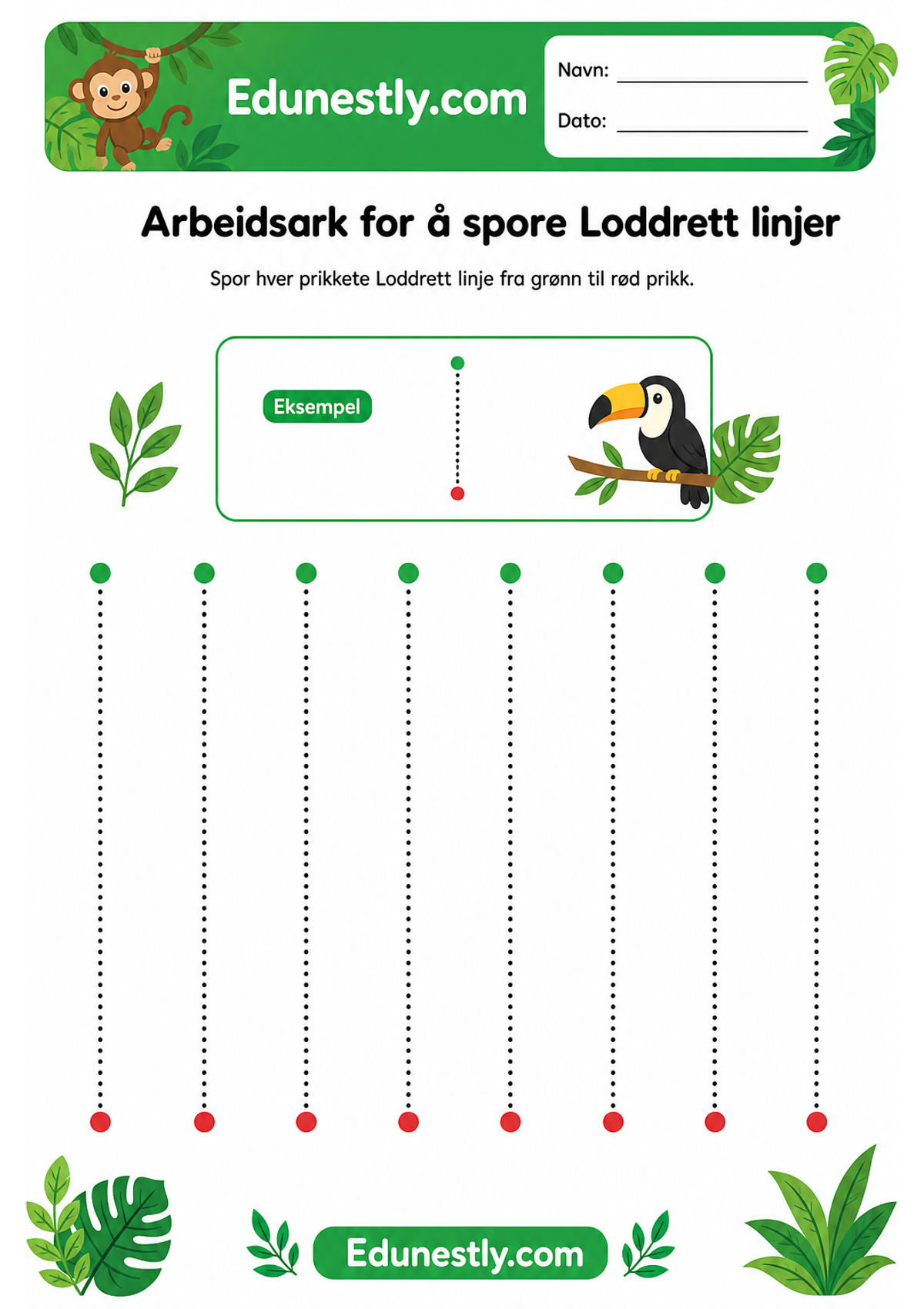 Arbeidsark for å spore Loddrett linjer
