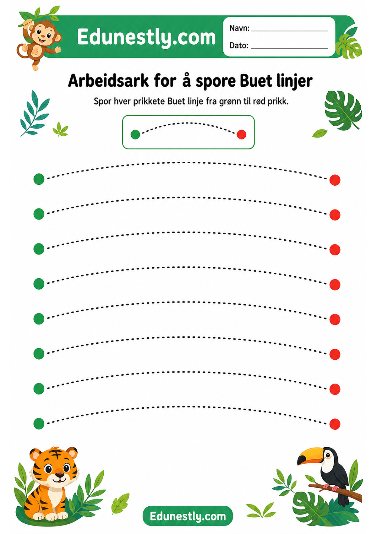 Arbeidsark for å spore Buet linjer