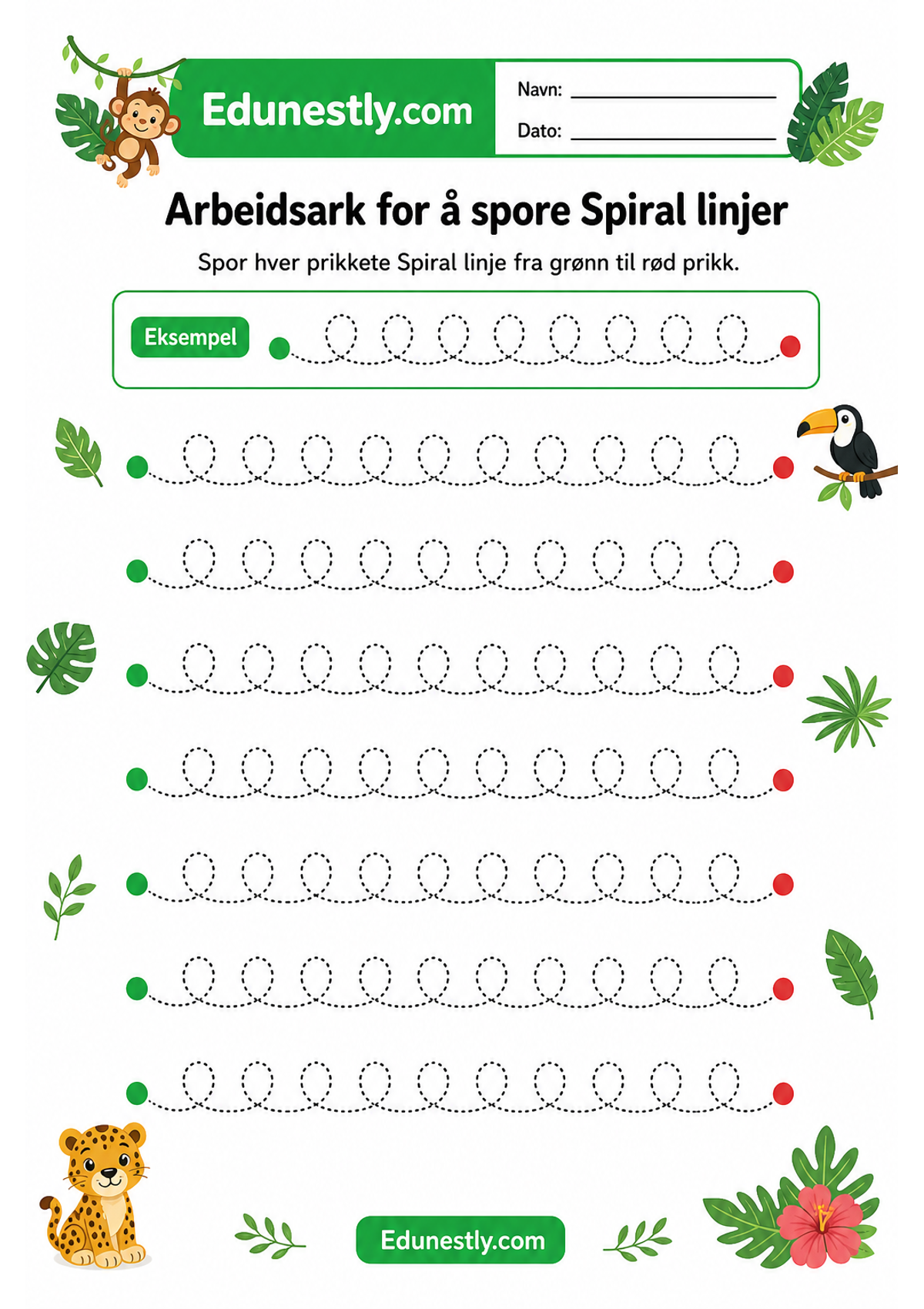 Arbeidsark for å spore Spiral linjer