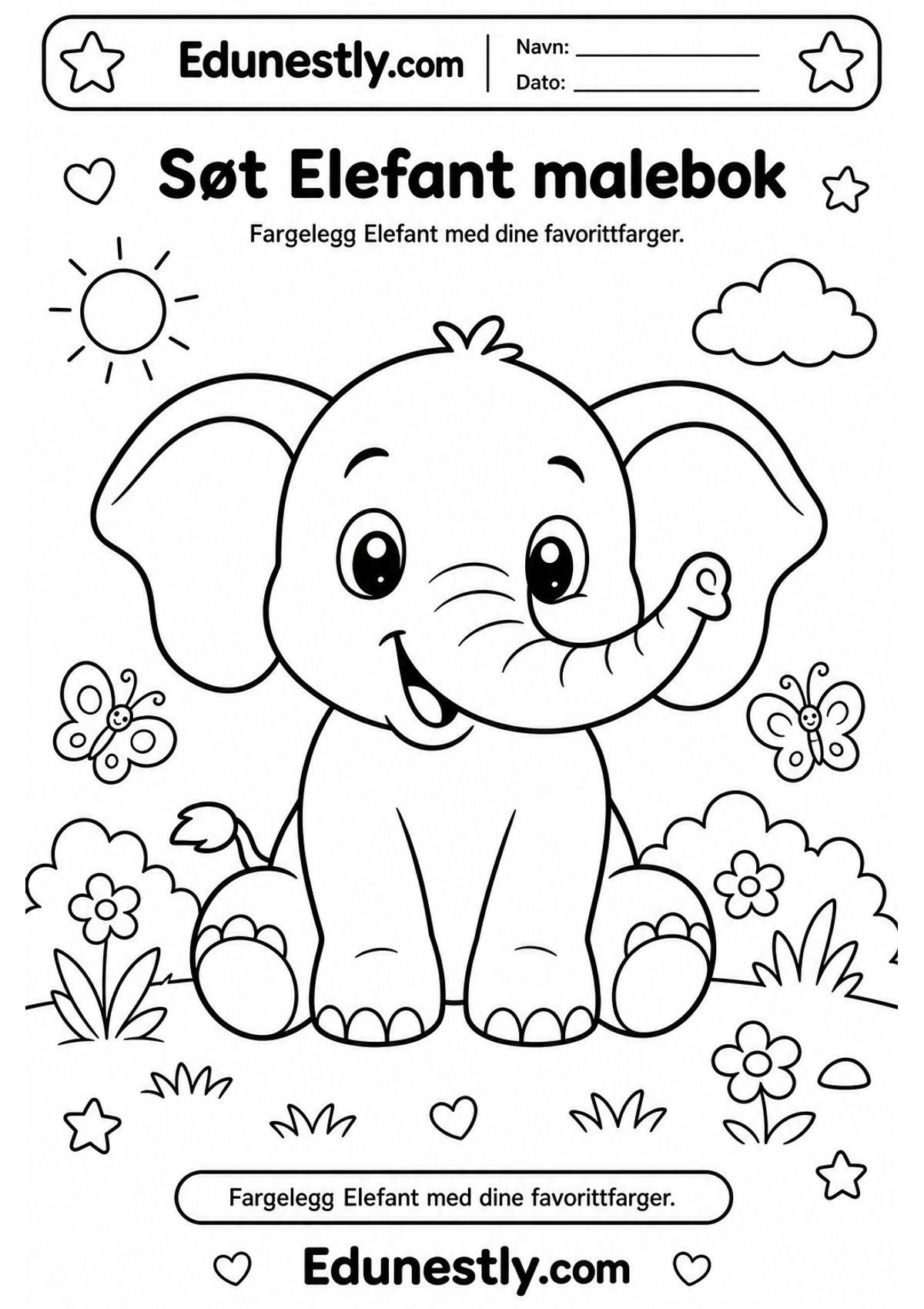 Søt Elefant malebok