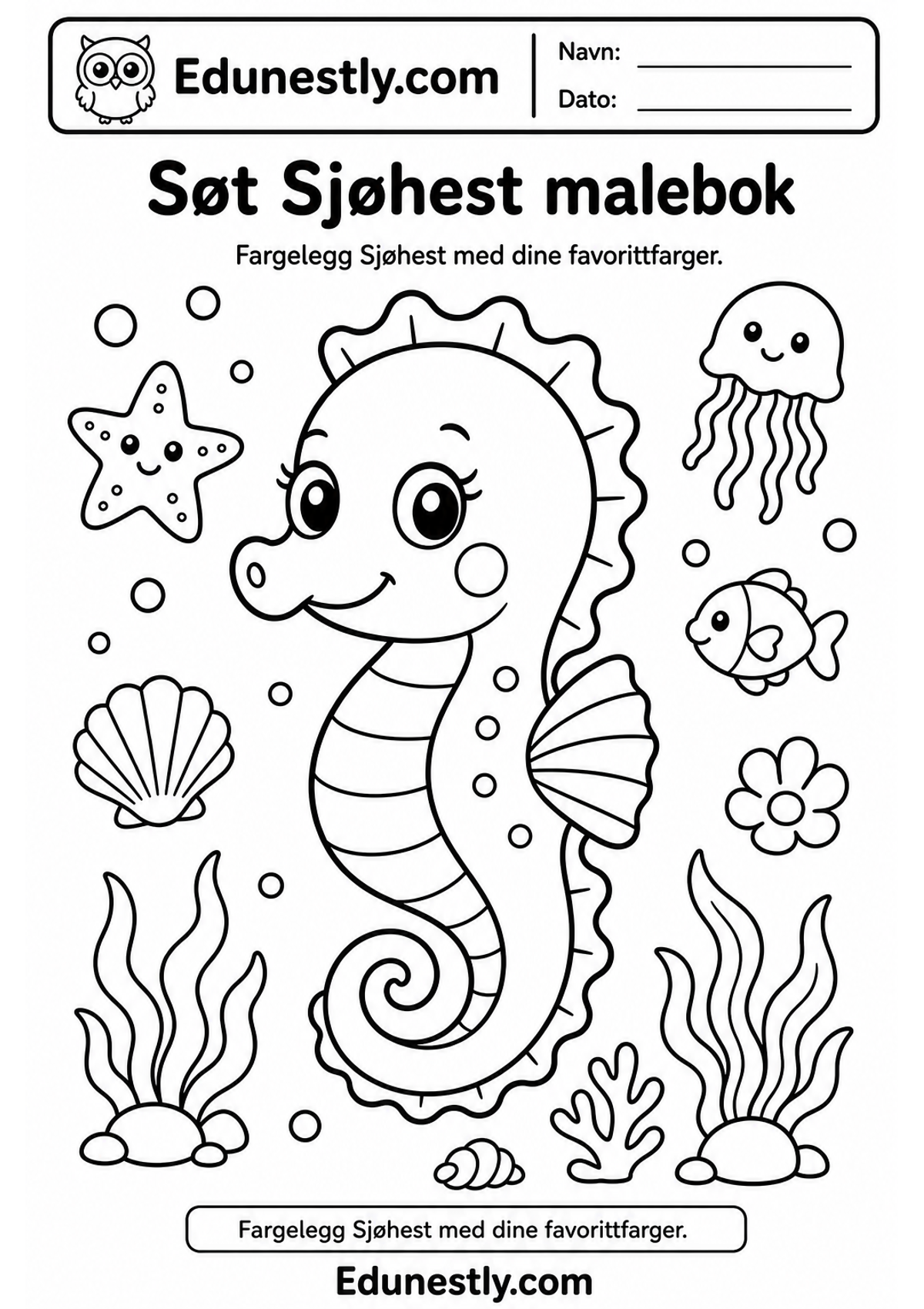 Søt Sjøhest malebok
