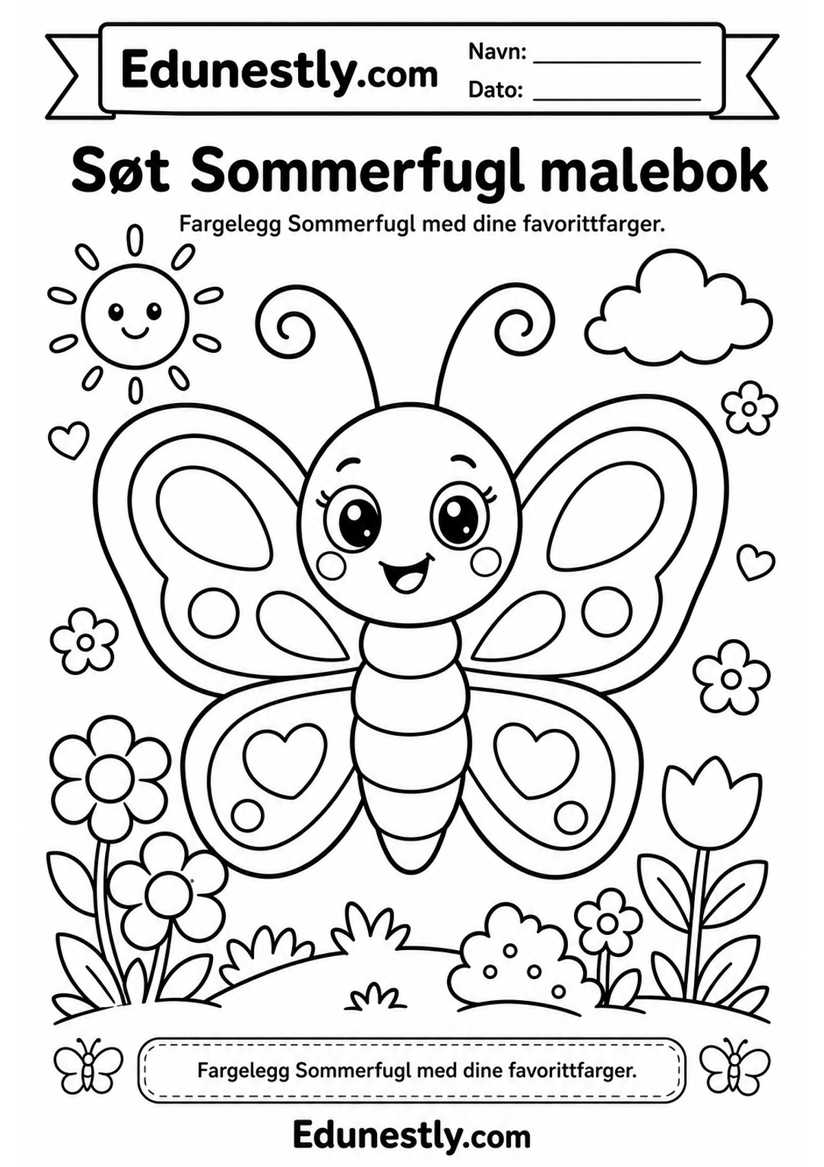 Søt Sommerfugl malebok