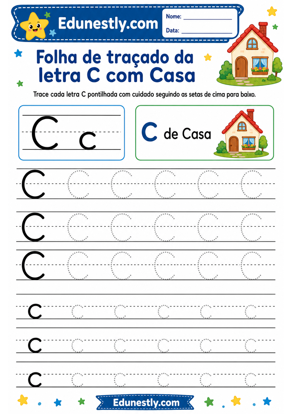Folha de traçado da letra C com Casa
