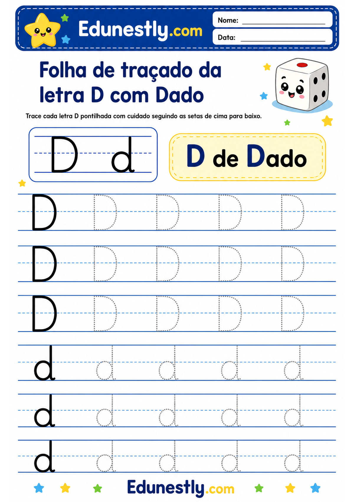 Folha de traçado da letra D com Dado