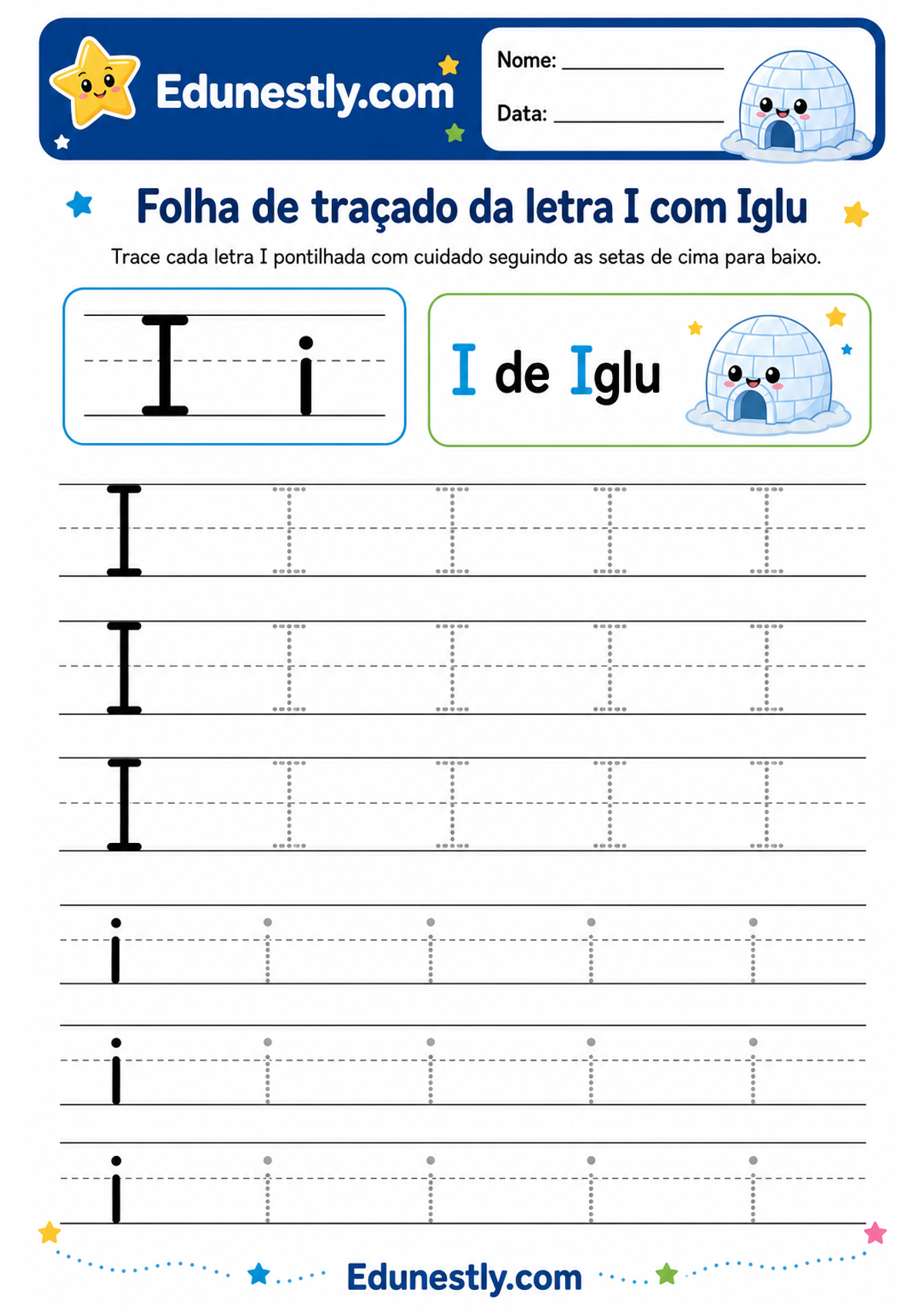 Folha de traçado da letra I com Iglu