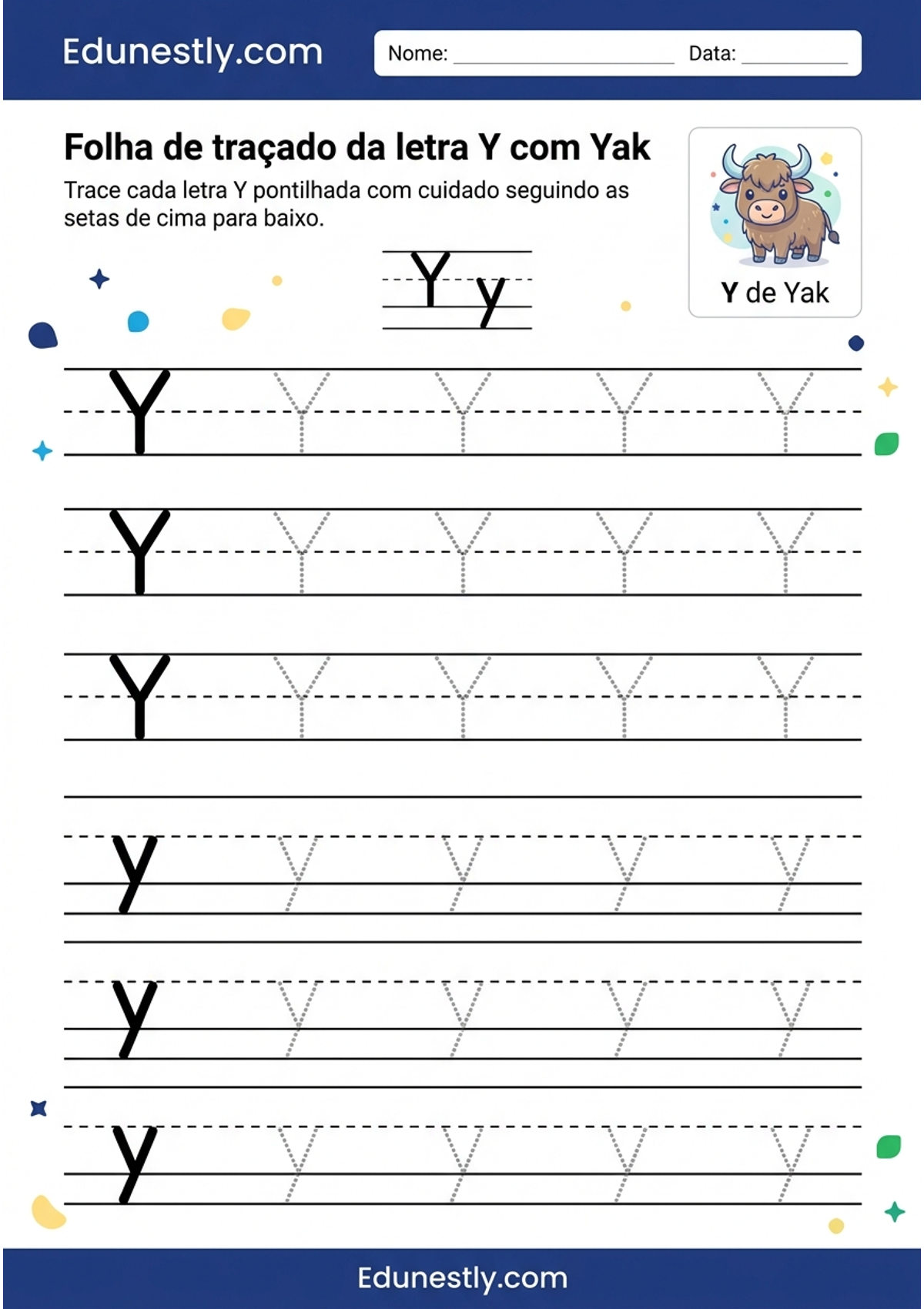 Folha de traçado da letra Y com Yak