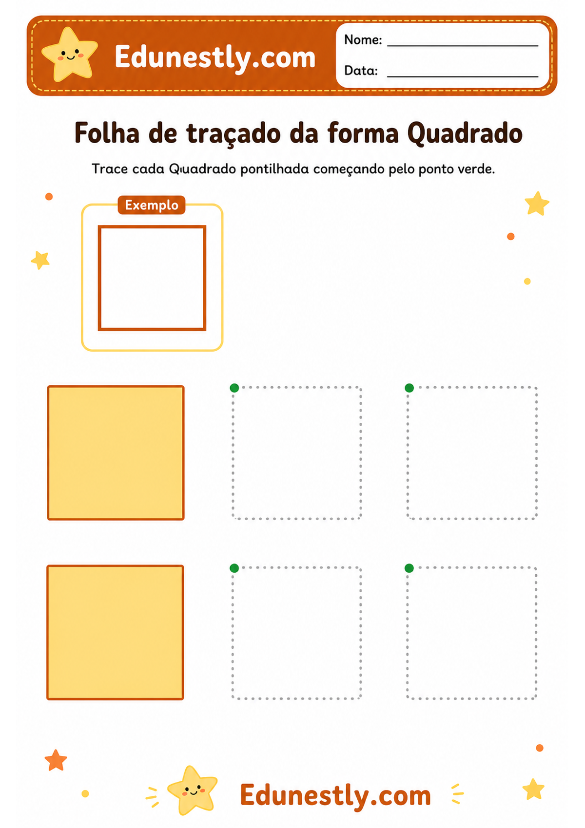 Folha de traçado da forma Quadrado