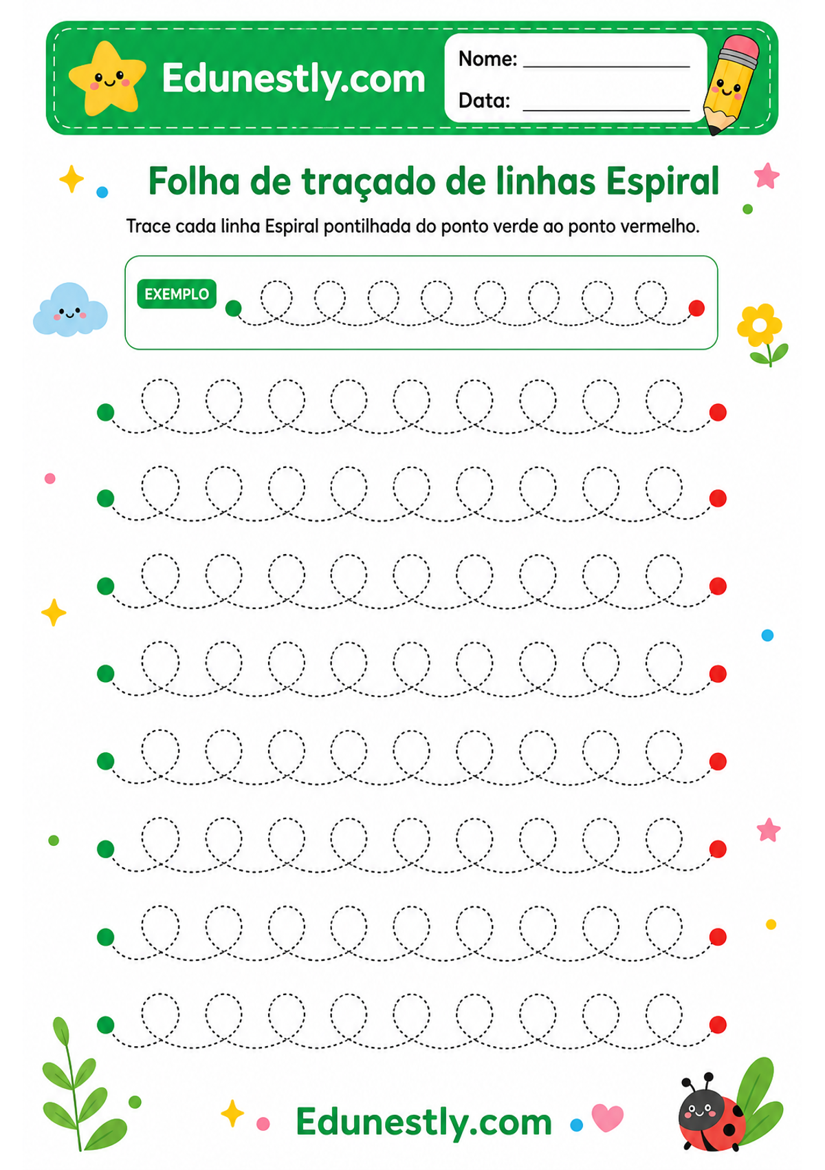 Folha de traçado de linhas Espiral