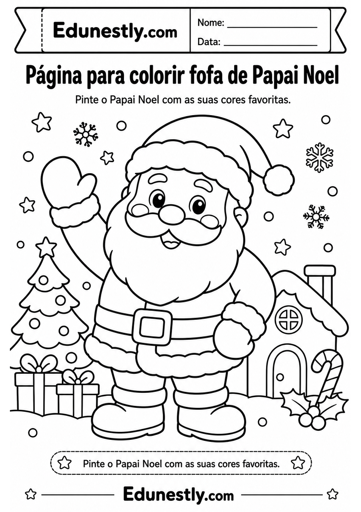 Página para colorir fofa de Papai Noel