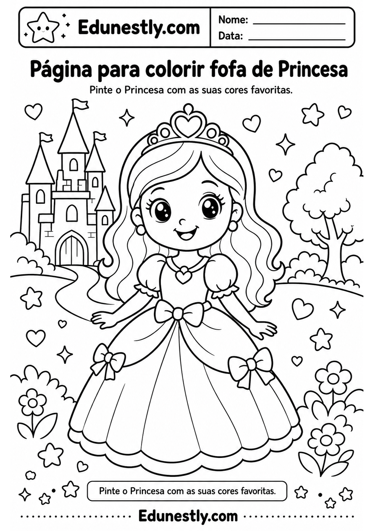Página para colorir fofa de Princesa