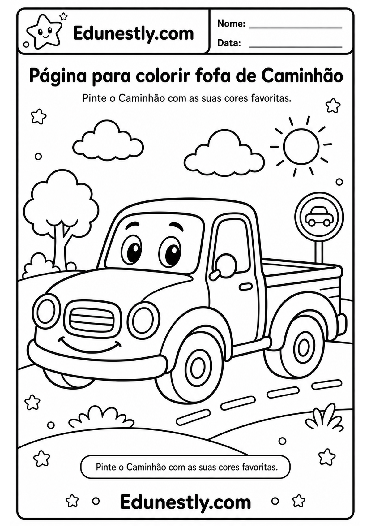 Página para colorir fofa de Caminhão