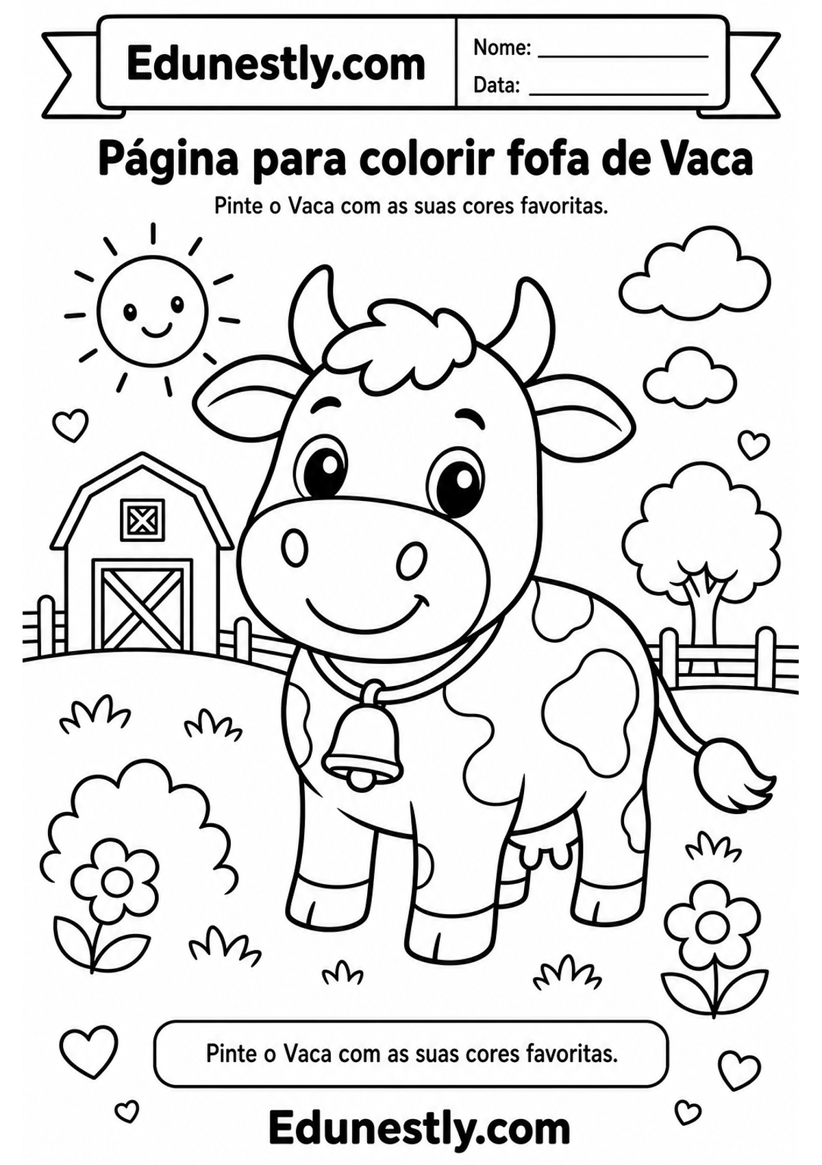 Página para colorir fofa de Vaca